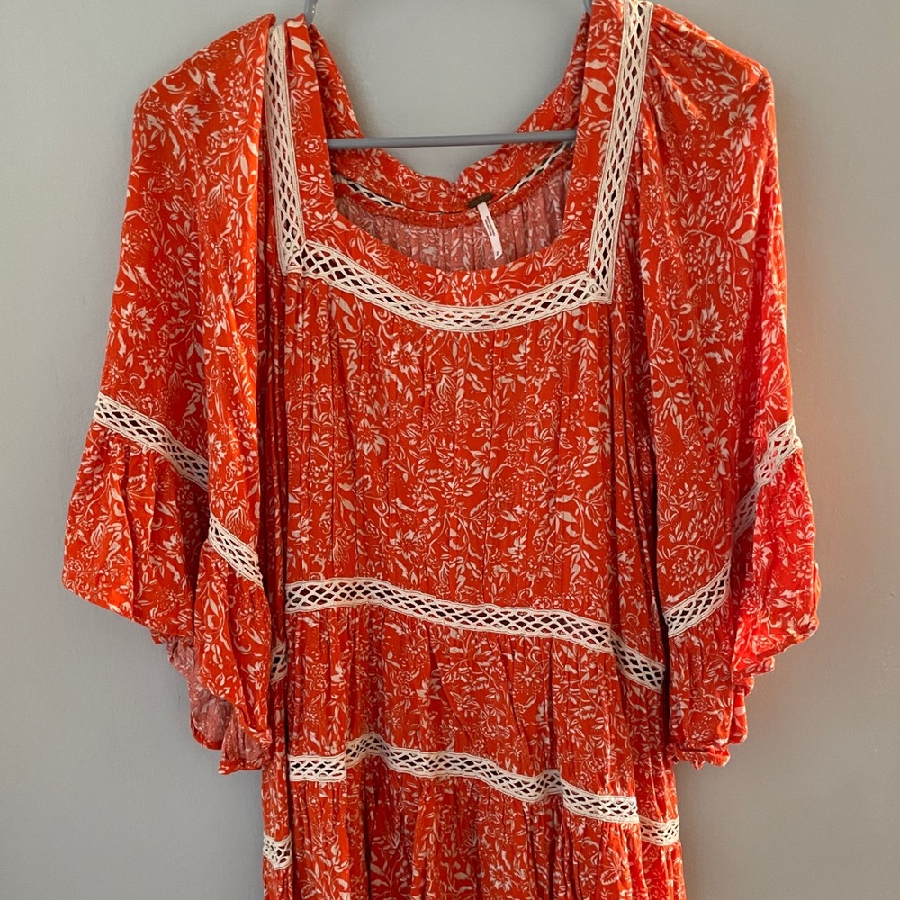 Free People Orange Floral Tunic Dress